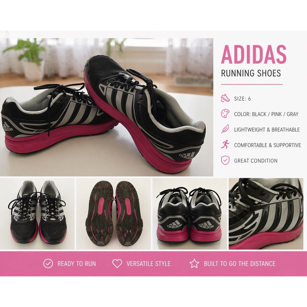 Adidas Womens Galaxy Elite Black Pink Silver Running Shoes Sneakers sz 9